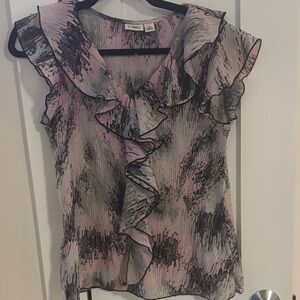 Cato Women's Pink and Black Ruffled Blouse